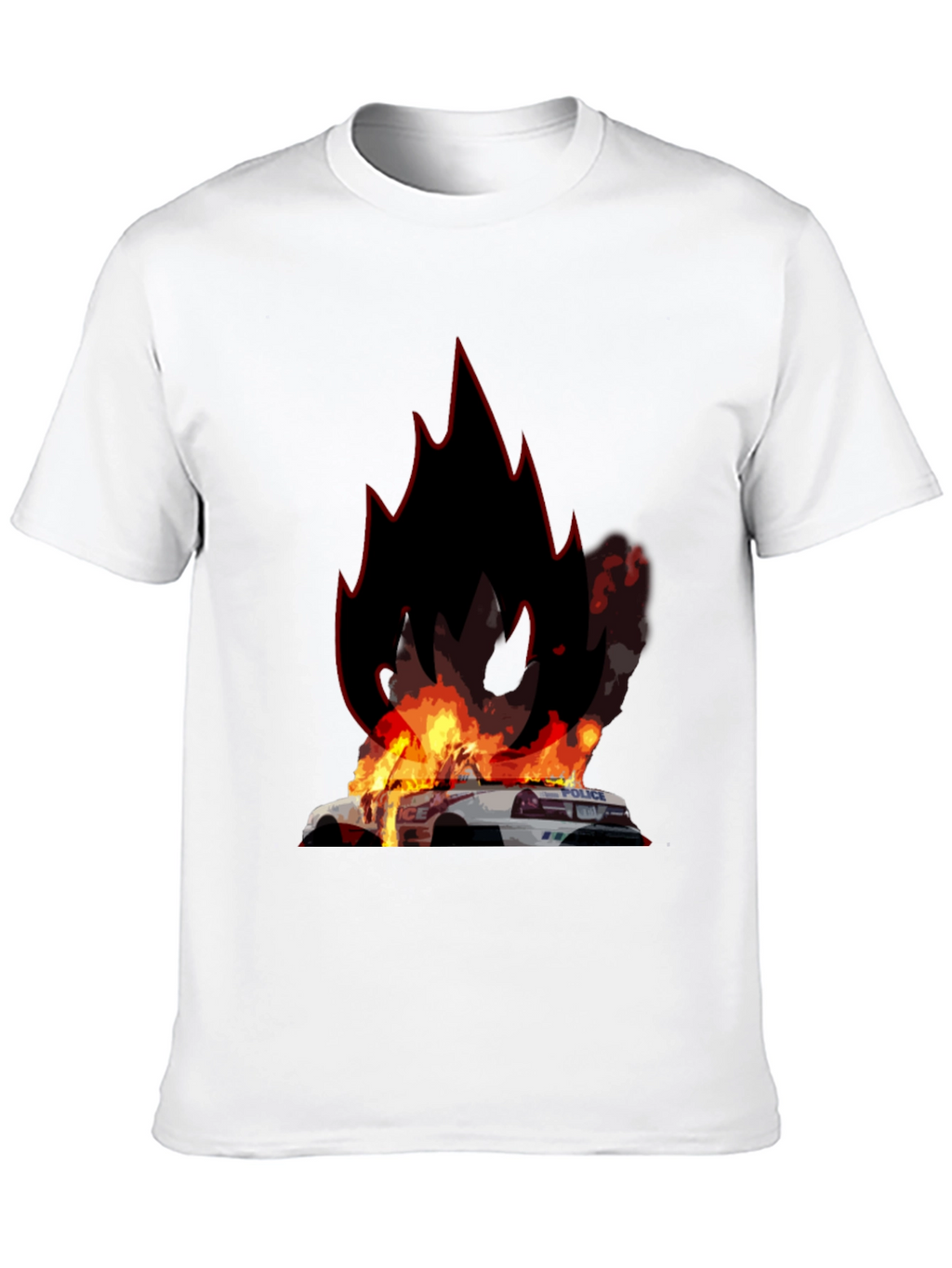Burning Police Car T-Shirt - Bold Graphic Tee