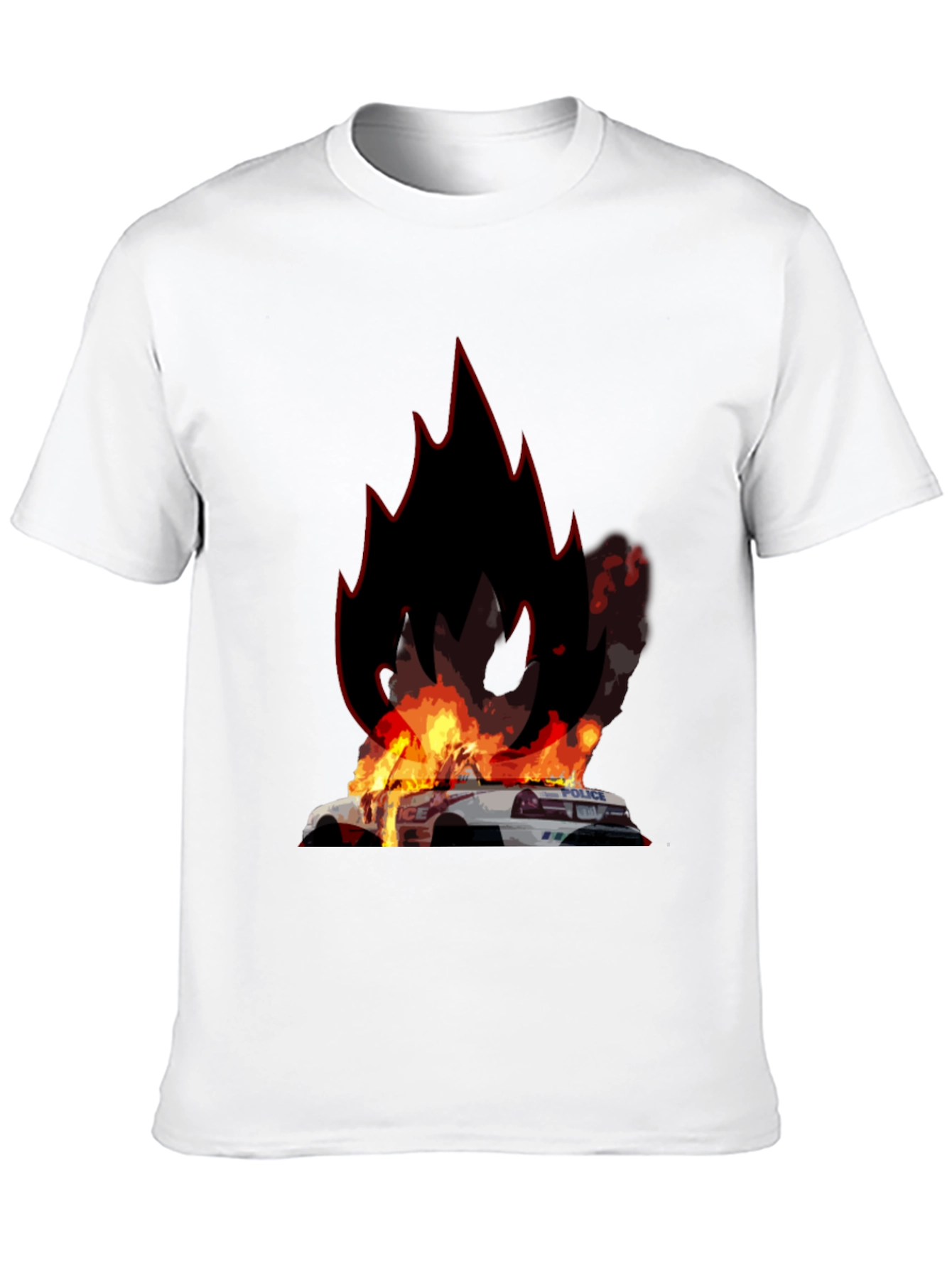 Burning Police Car T-Shirt - Bold Graphic Tee