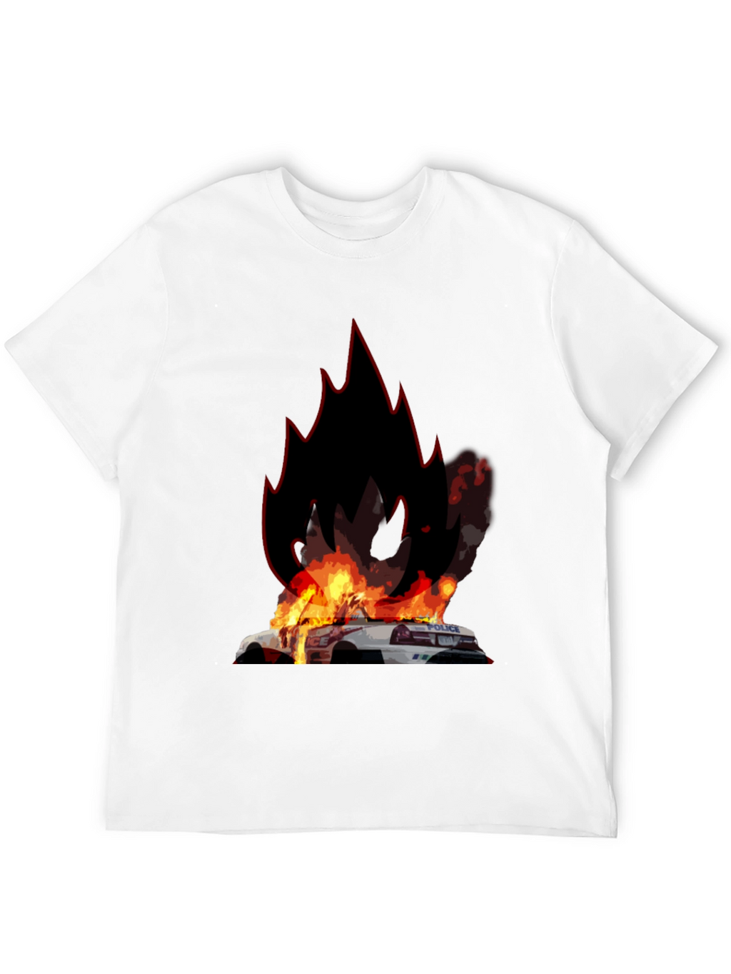 Burning Police Car T-Shirt - Bold Graphic Tee
