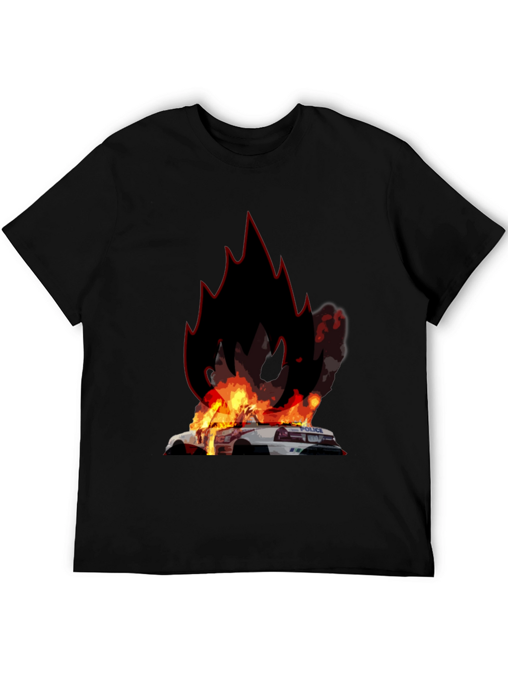 Burning Police Car T-Shirt - Bold Graphic Tee