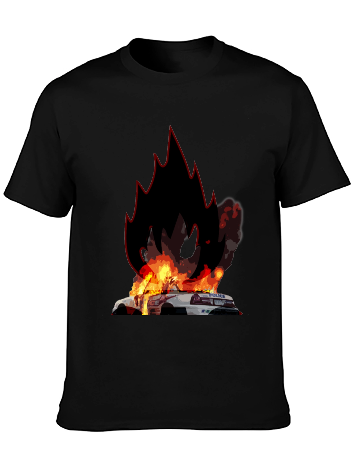 Burning Police Car T-Shirt - Bold Graphic Tee