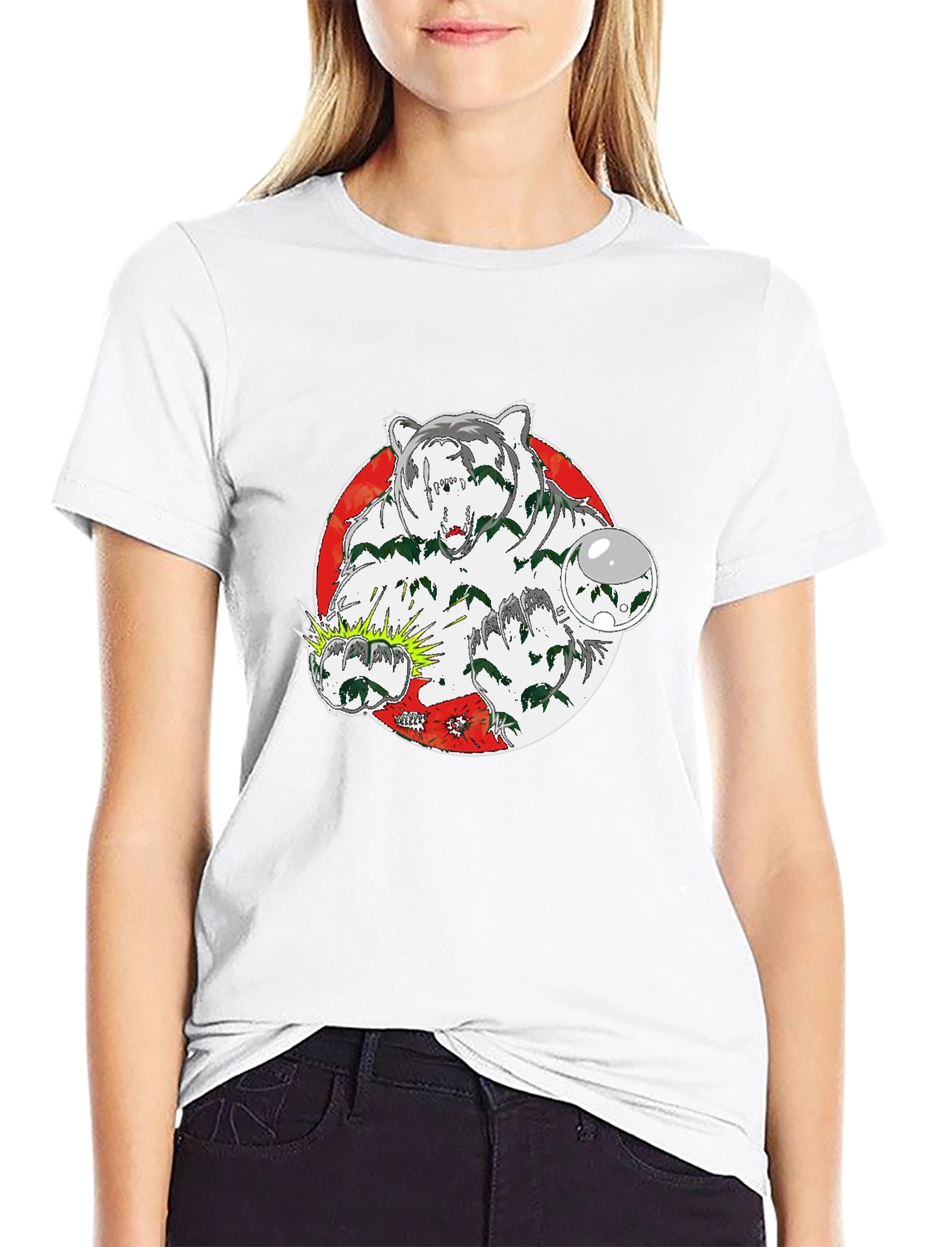 Bear Graphic Print Crew Neck T-Shirt