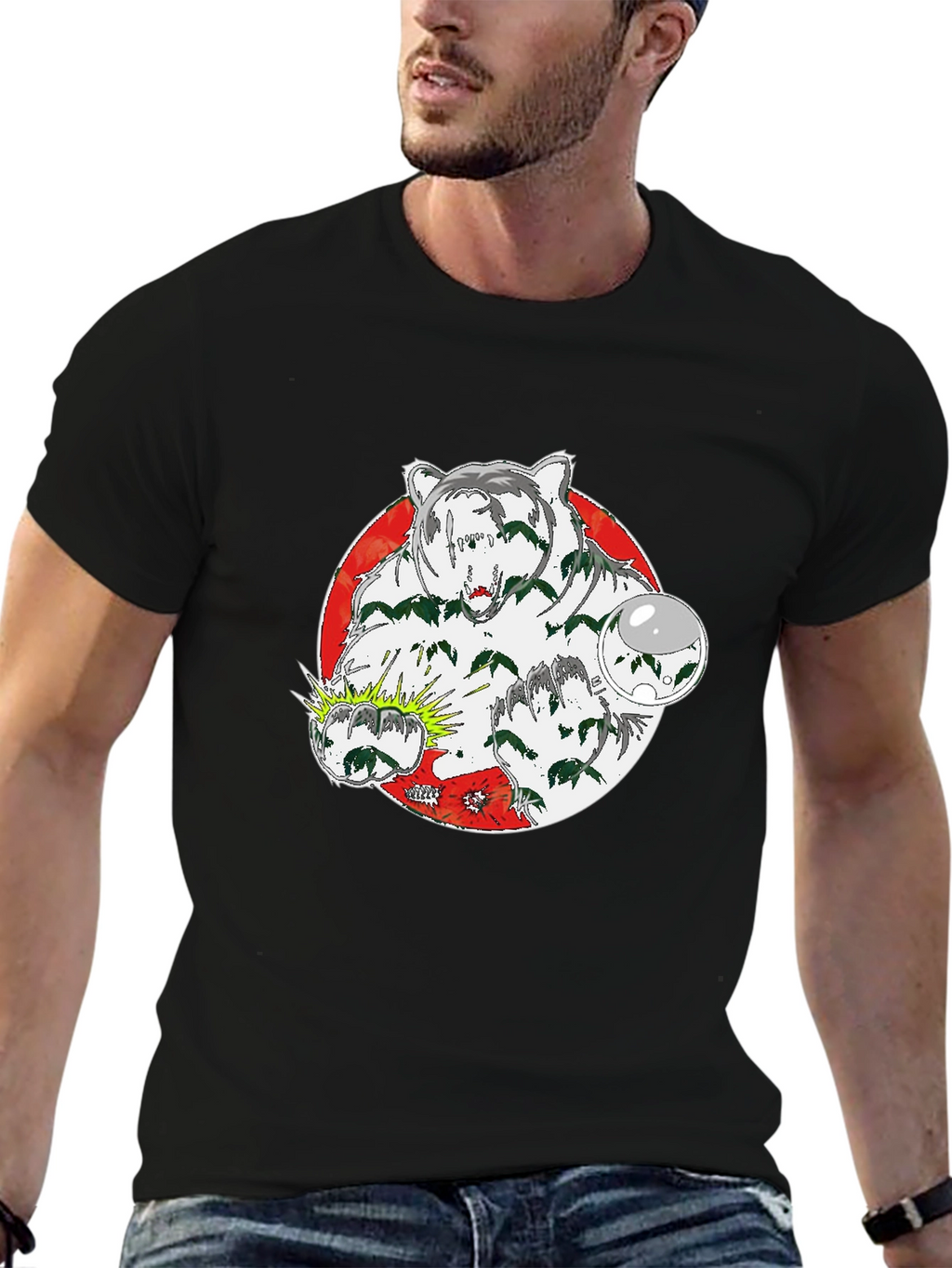 Bear Graphic Print Crew Neck T-Shirt