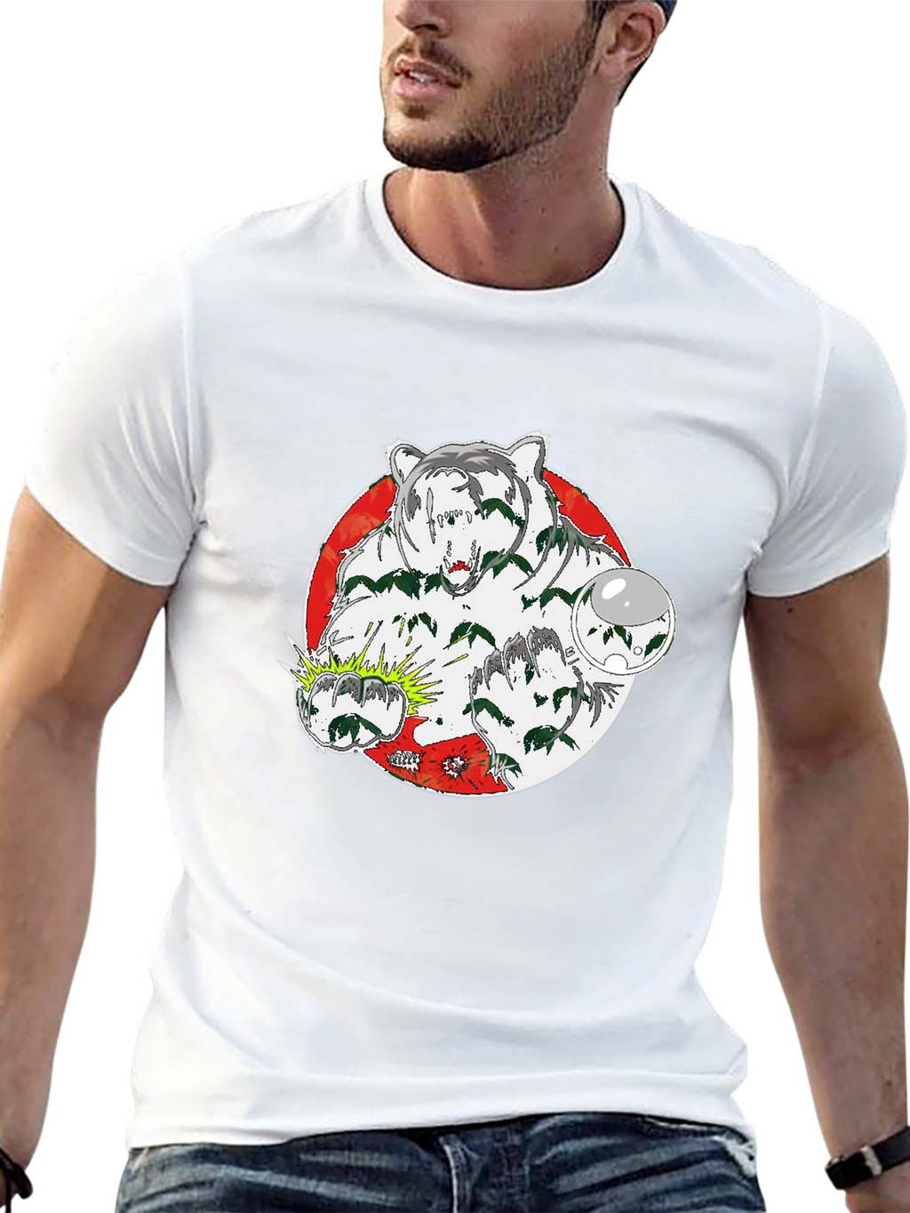 Bear Graphic Print Crew Neck T-Shirt