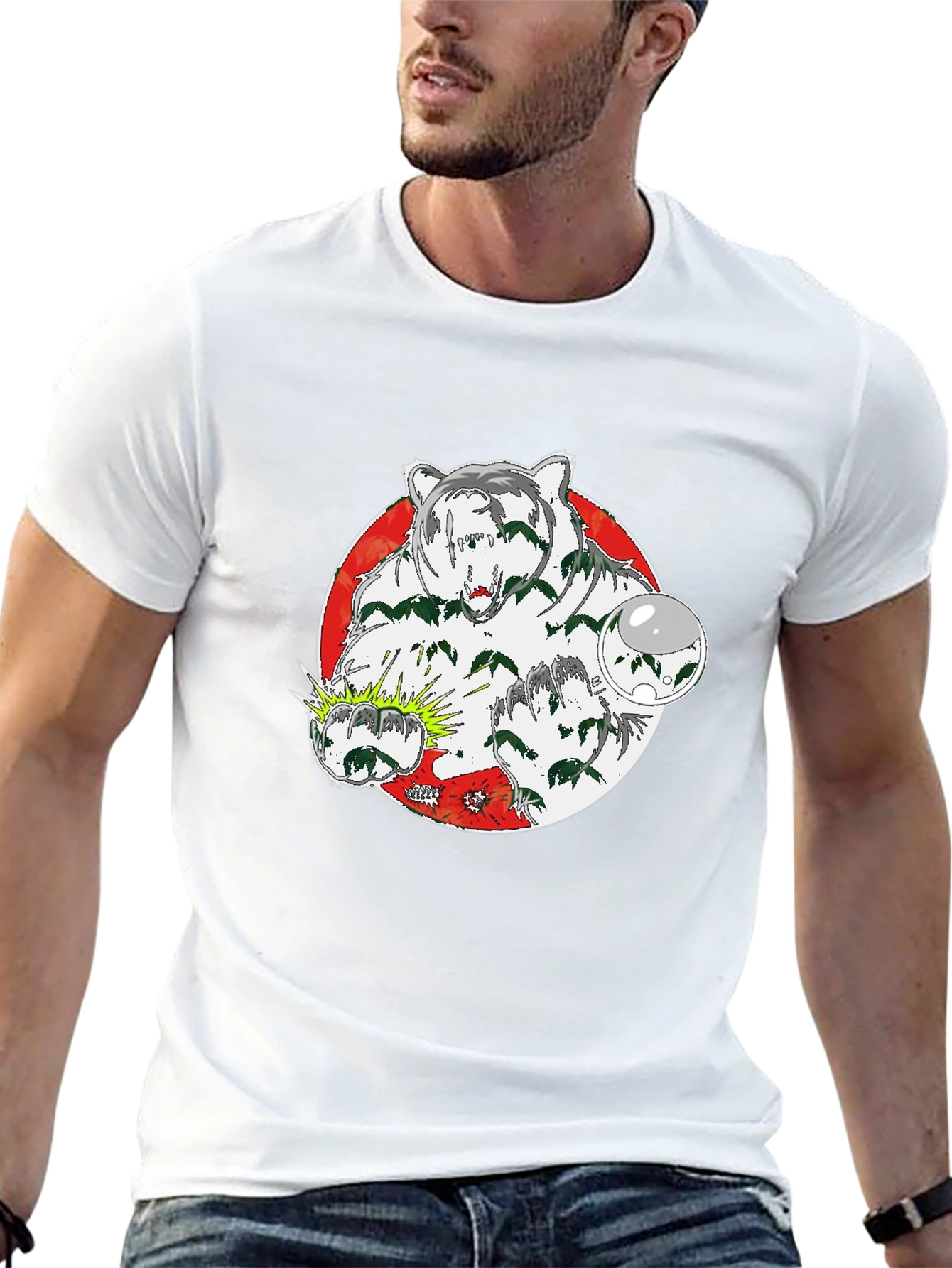 Bear Graphic Print Crew Neck T-Shirt