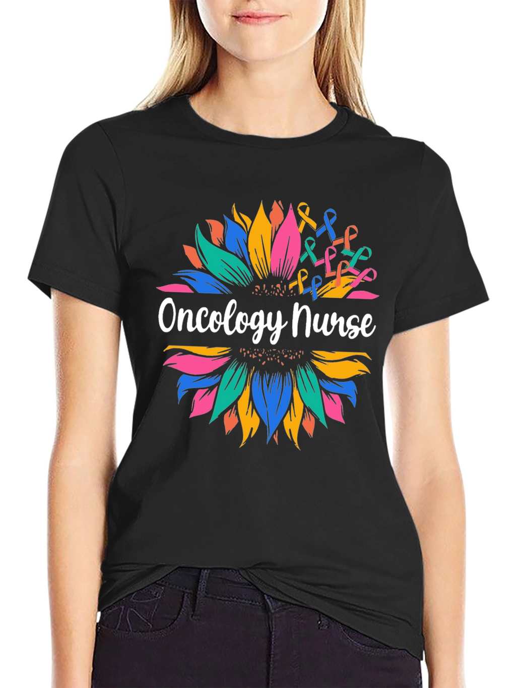 Oncology Nurse Sunflower Graphic T-Shirt