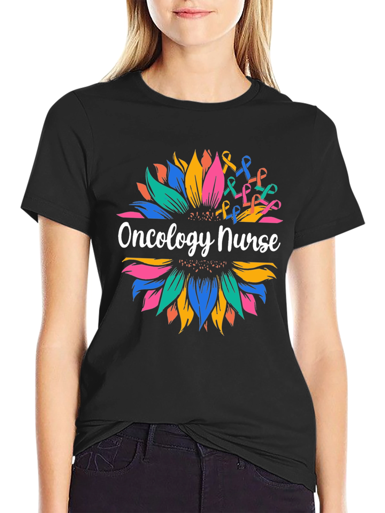 Oncology Nurse Sunflower Graphic T-Shirt