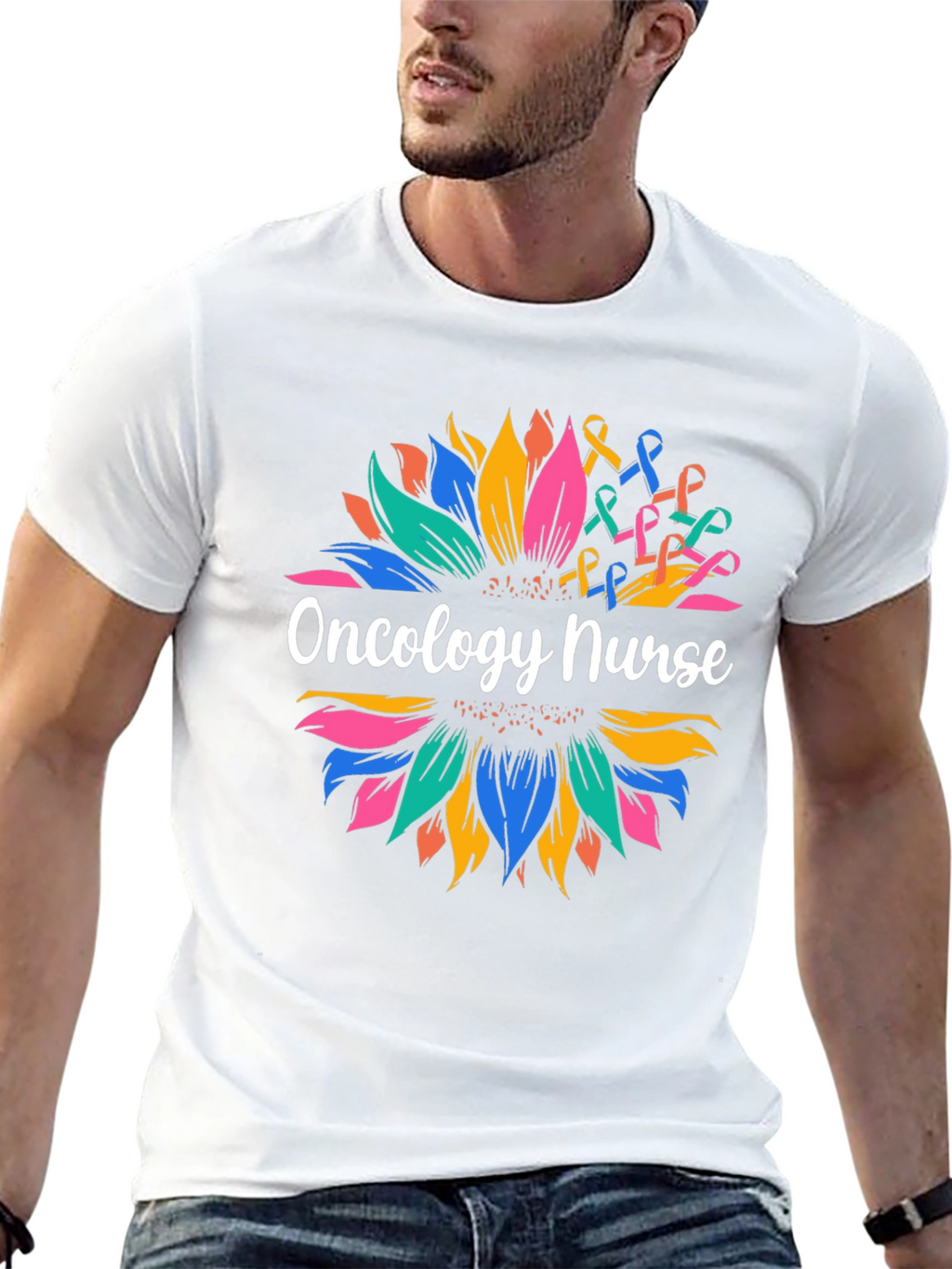 Oncology Nurse Sunflower Graphic T-Shirt