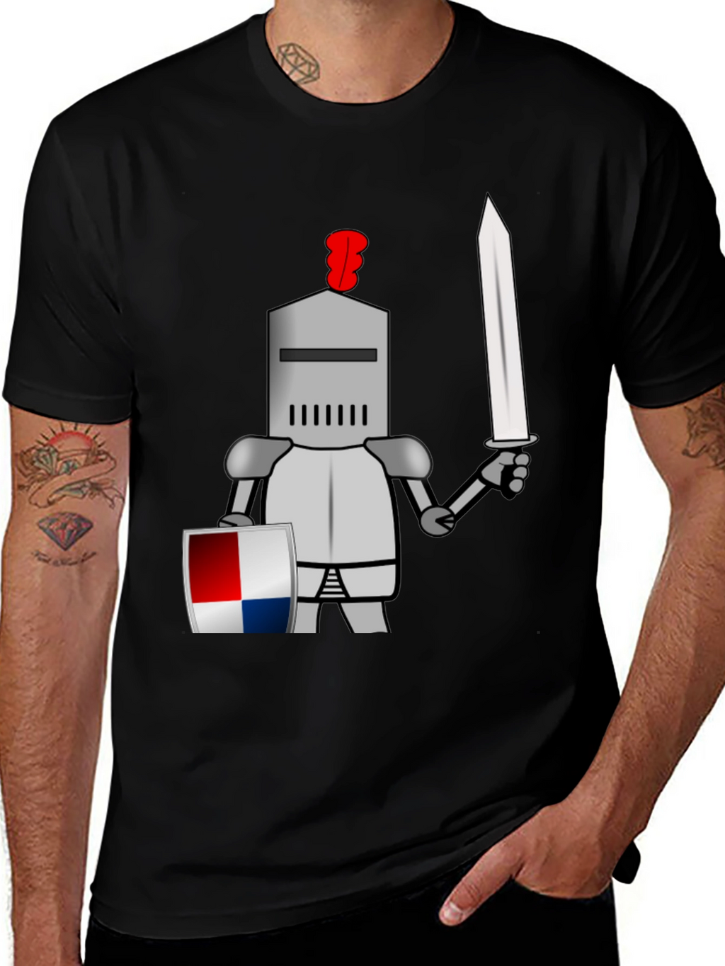 Knight Graphic T-Shirt - Cartoon Armor Tee