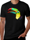 Vibrant Toucan Graphic Tee - Stylish Mens Black T-Shirt