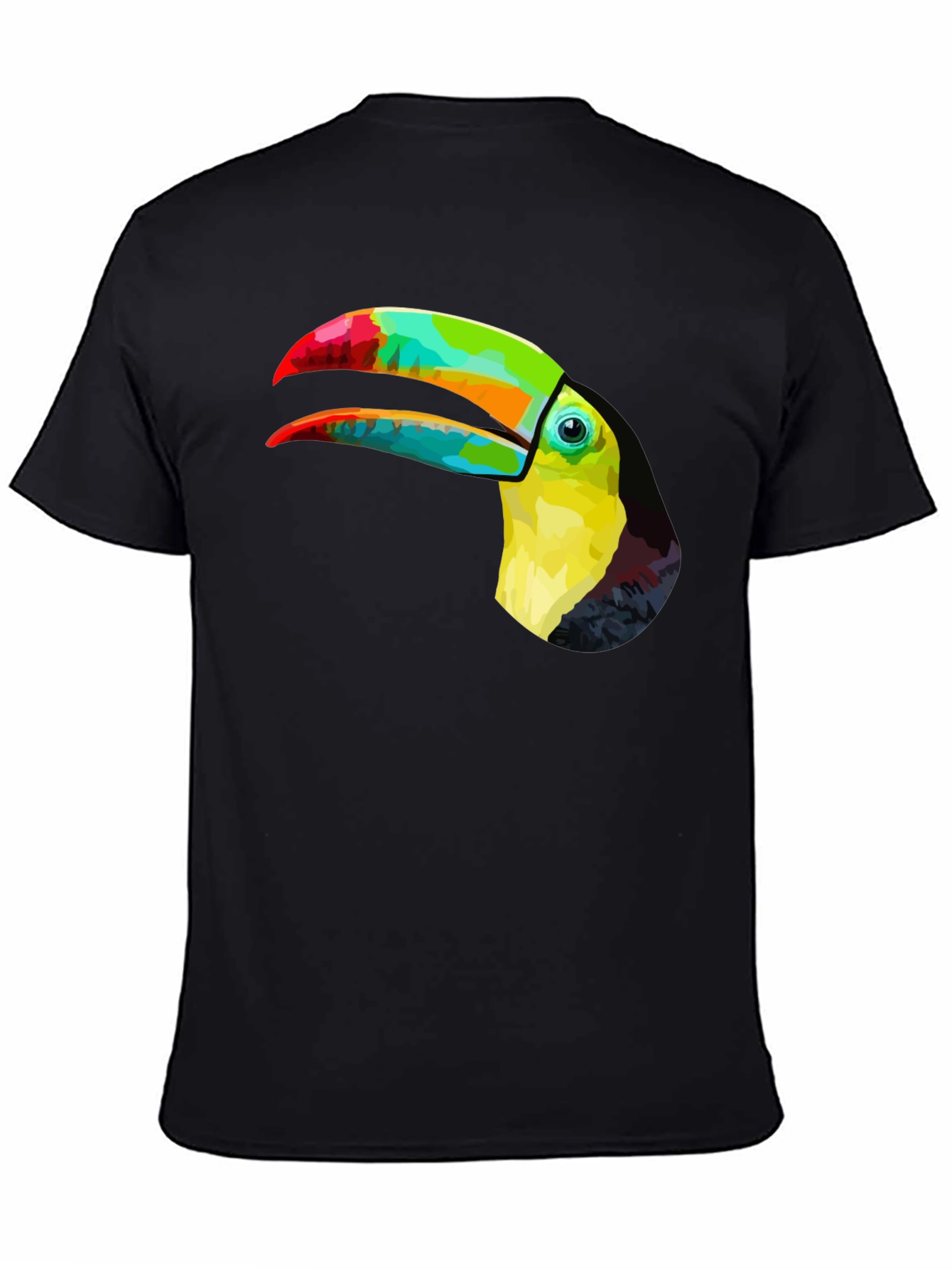 Vibrant Toucan Graphic Tee - Stylish Mens Black T-Shirt