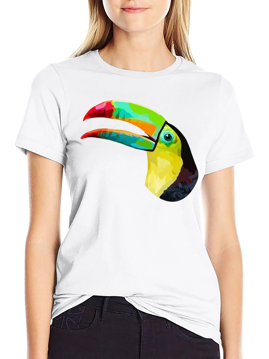 Vibrant Toucan Graphic Tee - Stylish Mens Black T-Shirt
