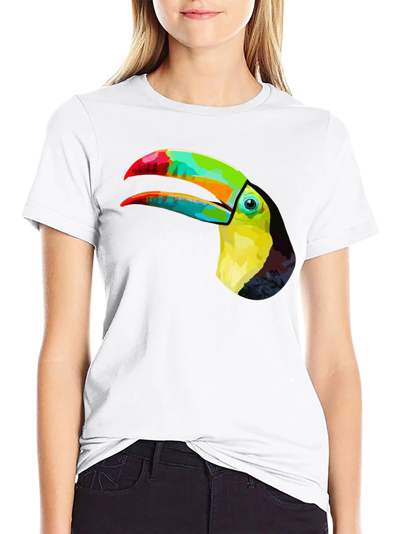 Vibrant Toucan Graphic Tee - Stylish Mens Black T-Shirt