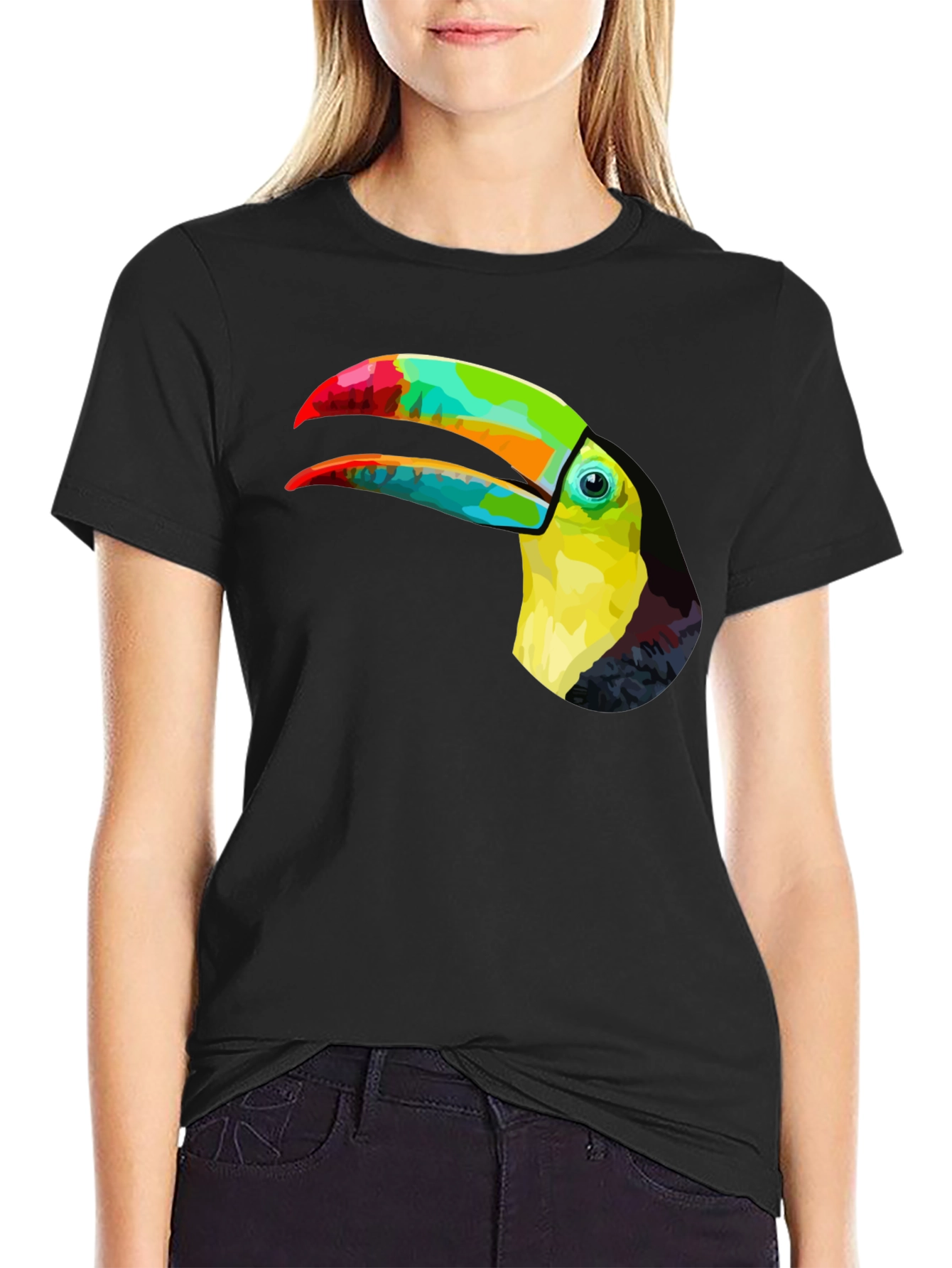 Vibrant Toucan Graphic Tee - Stylish Mens Black T-Shirt