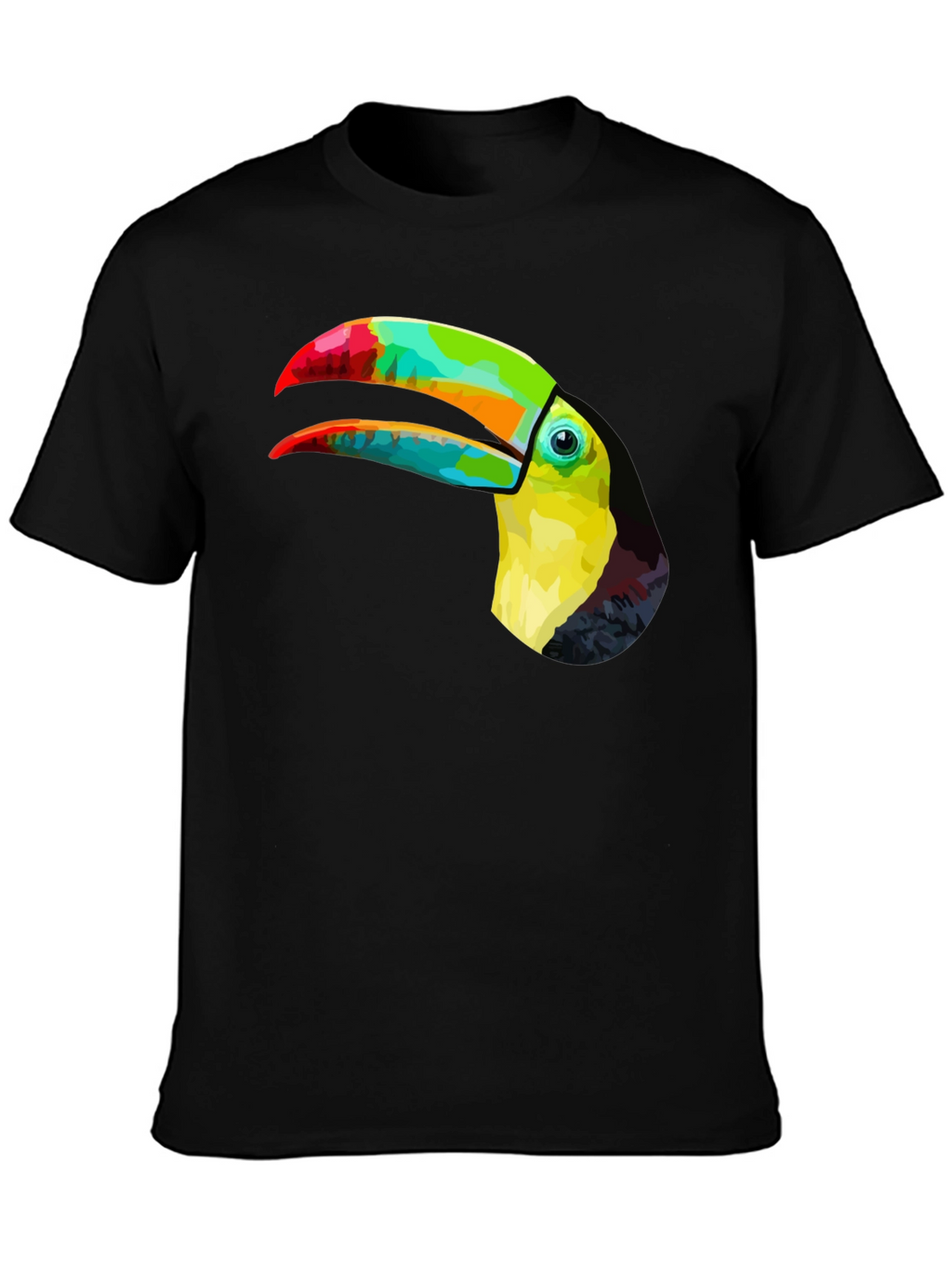 Vibrant Toucan Graphic Tee - Stylish Mens Black T-Shirt