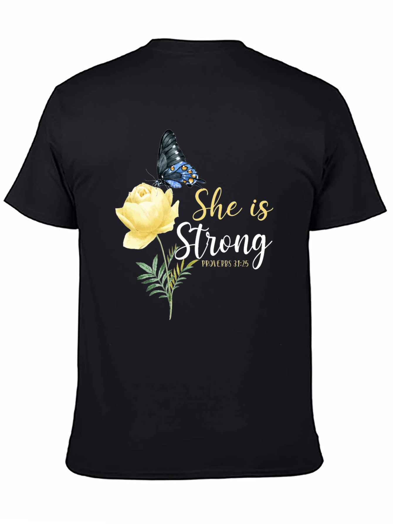 She Is Strong Butterfly Rose Graphic Tee