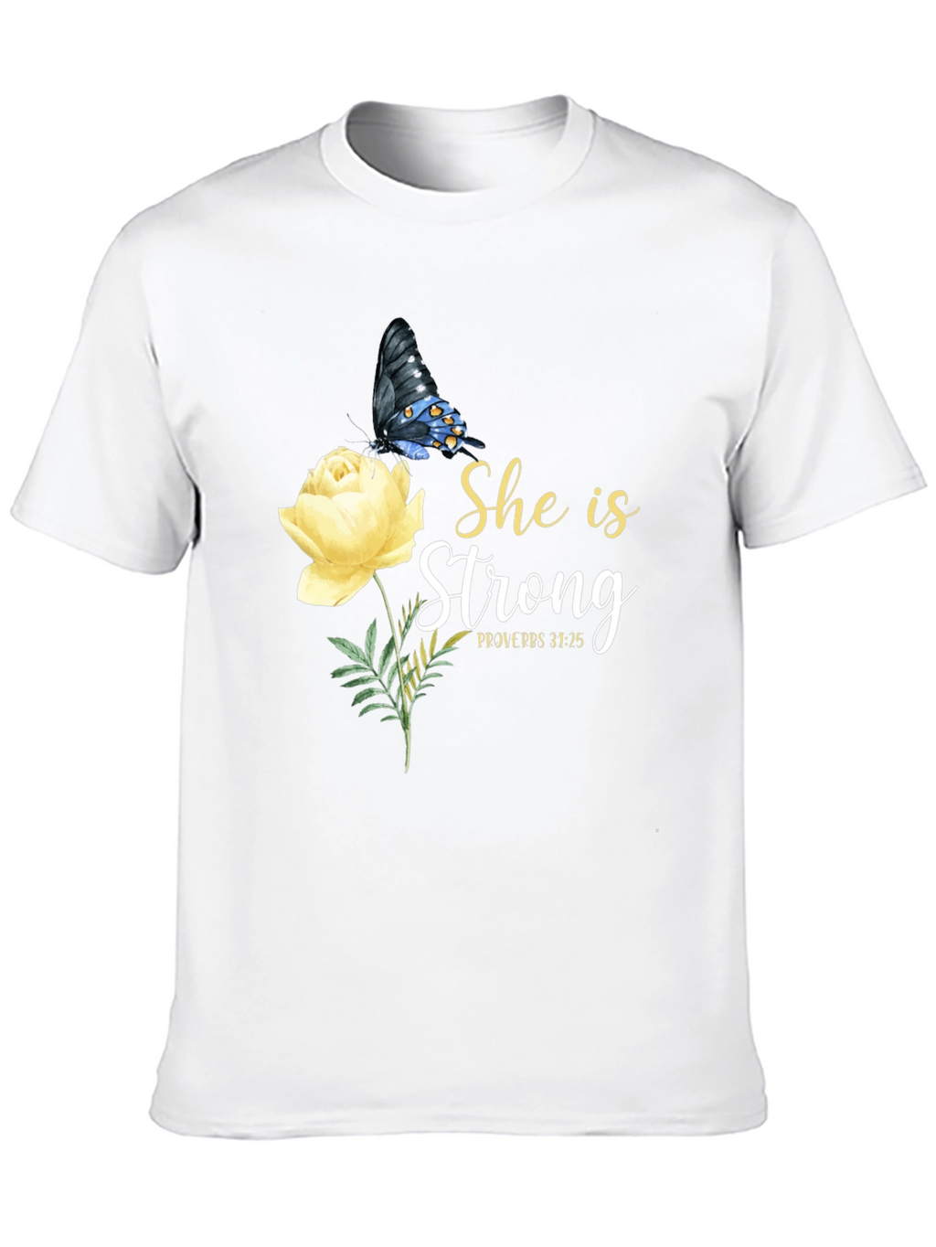 She Is Strong Butterfly Rose Graphic Tee