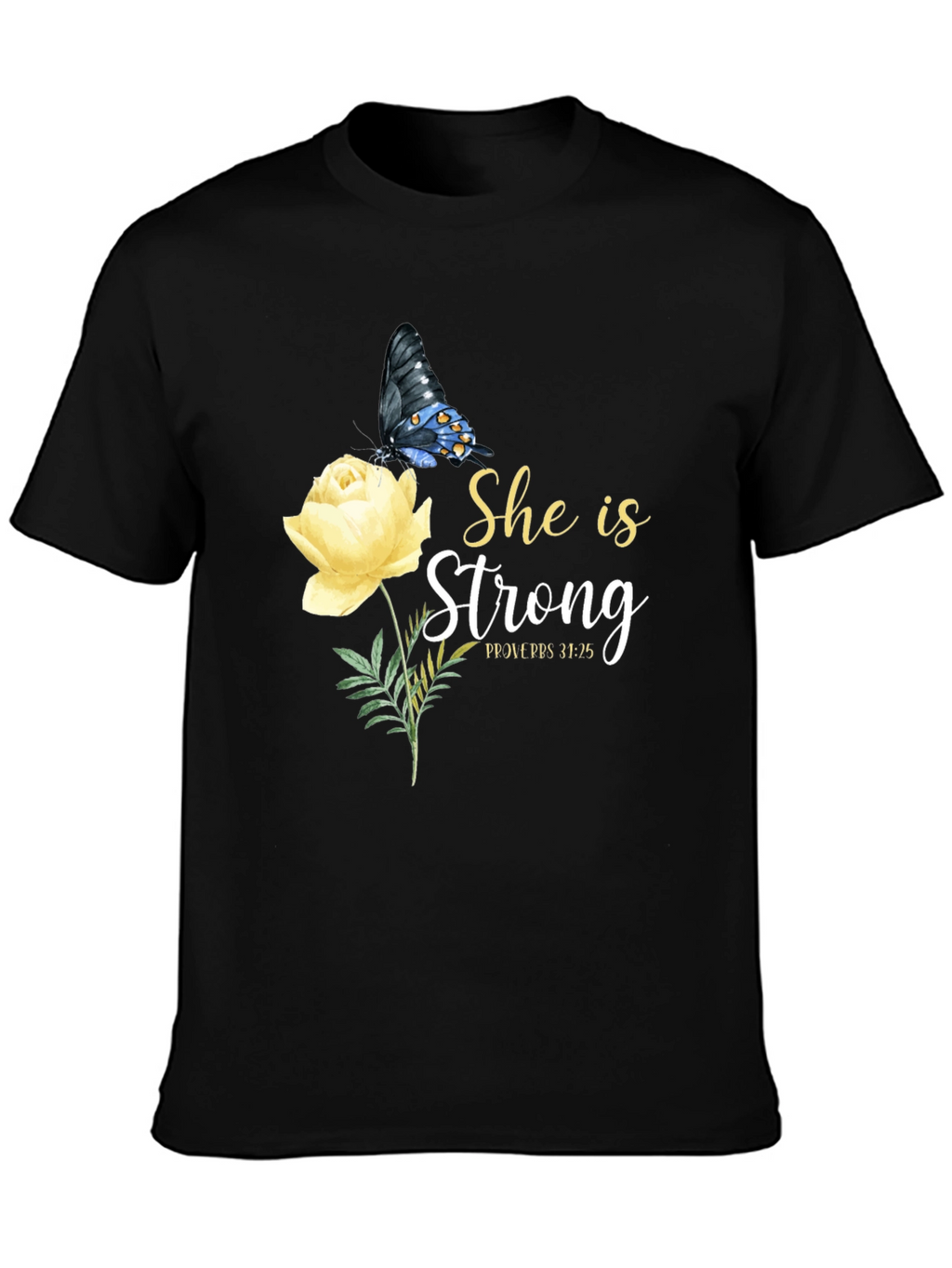 She Is Strong Butterfly Rose Graphic Tee