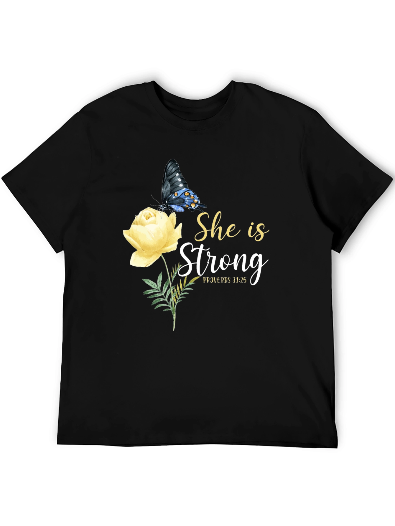 She Is Strong Butterfly Rose Graphic Tee