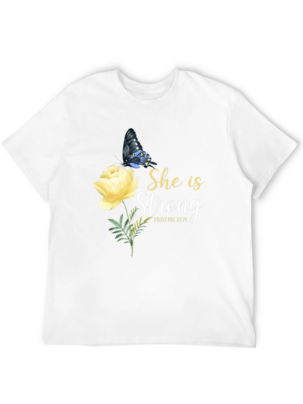 She Is Strong Butterfly Rose Graphic Tee