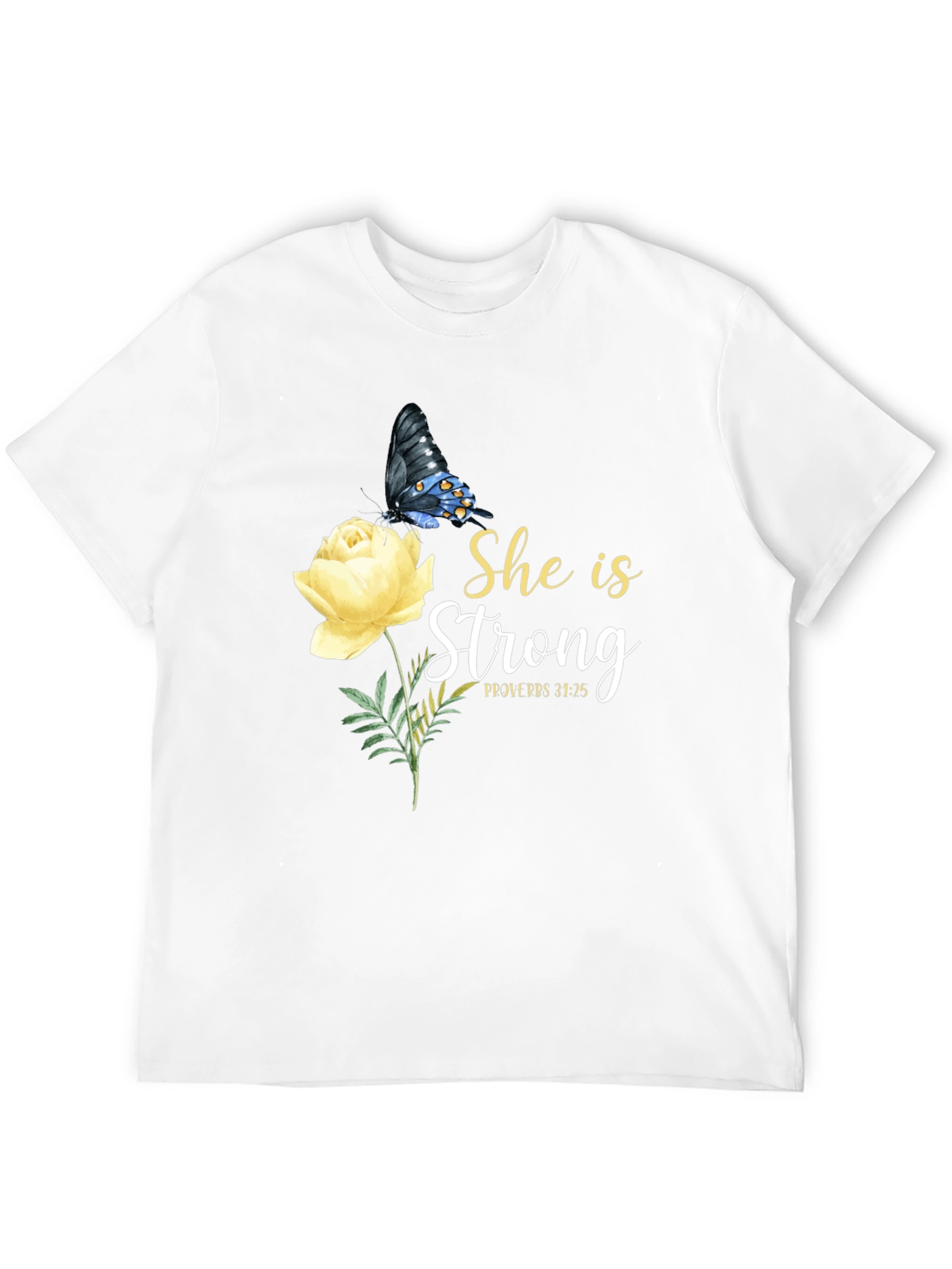 She Is Strong Butterfly Rose Graphic Tee