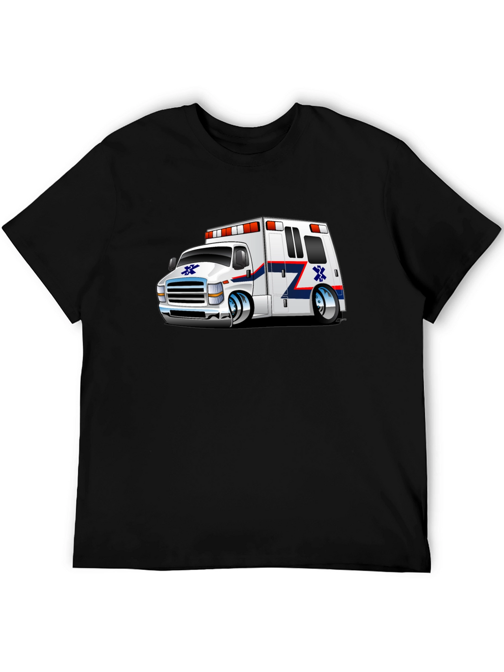 Cartoon Ambulance Graphic T-Shirt - Black Cotton Blend