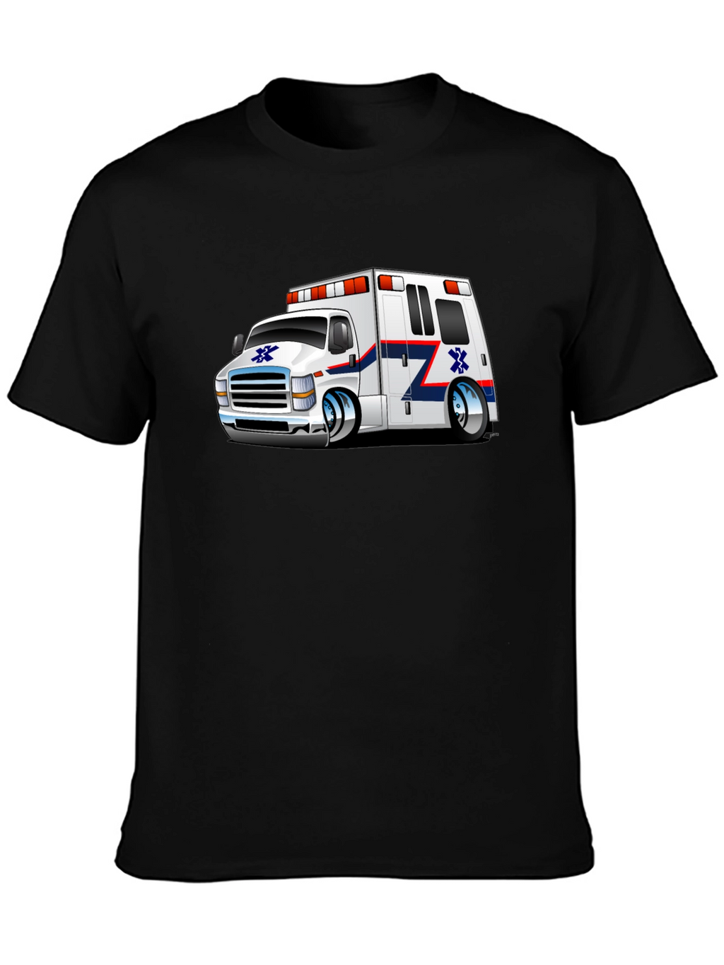 Cartoon Ambulance Graphic T-Shirt - Black Cotton Blend