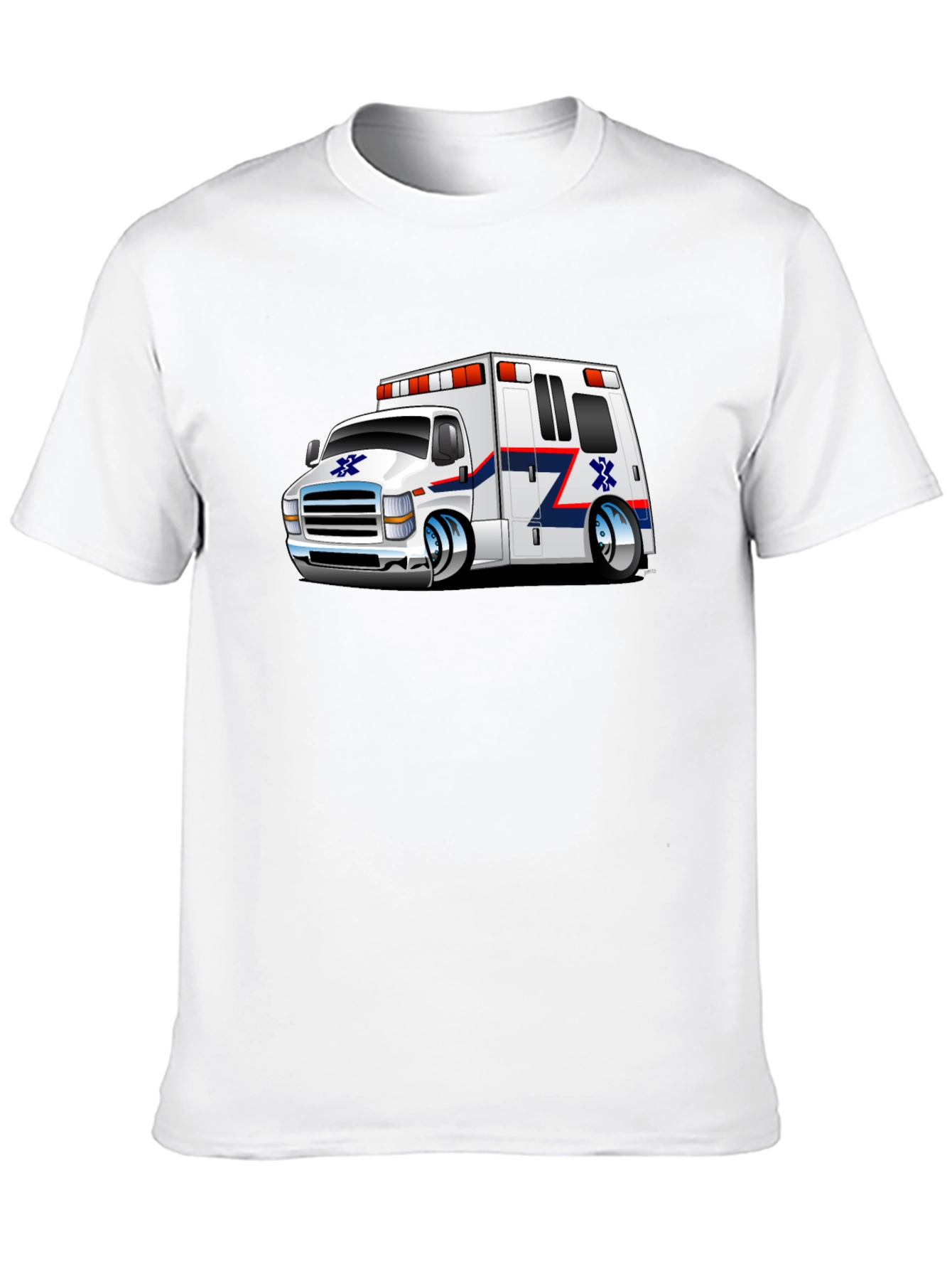 Cartoon Ambulance Graphic T-Shirt - Black Cotton Blend