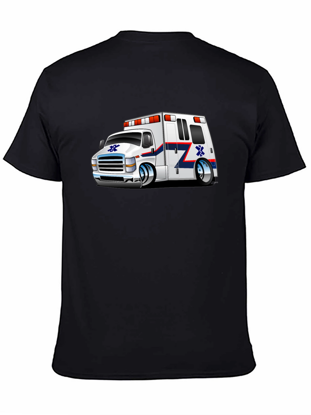 Cartoon Ambulance Graphic T-Shirt - Black Cotton Blend