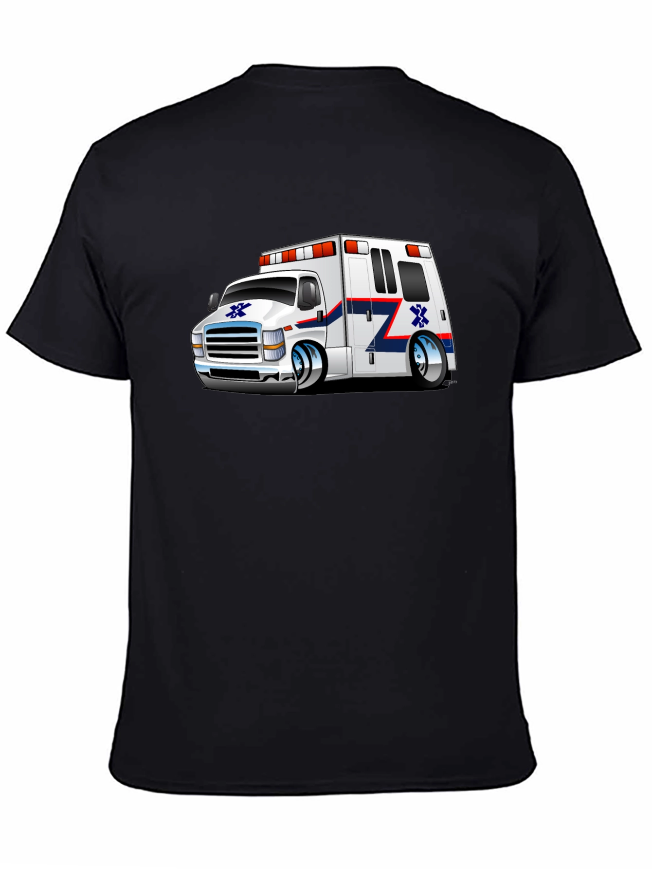 Cartoon Ambulance Graphic T-Shirt - Black Cotton Blend