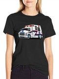 Cartoon Ambulance Graphic T-Shirt - Black Cotton Blend