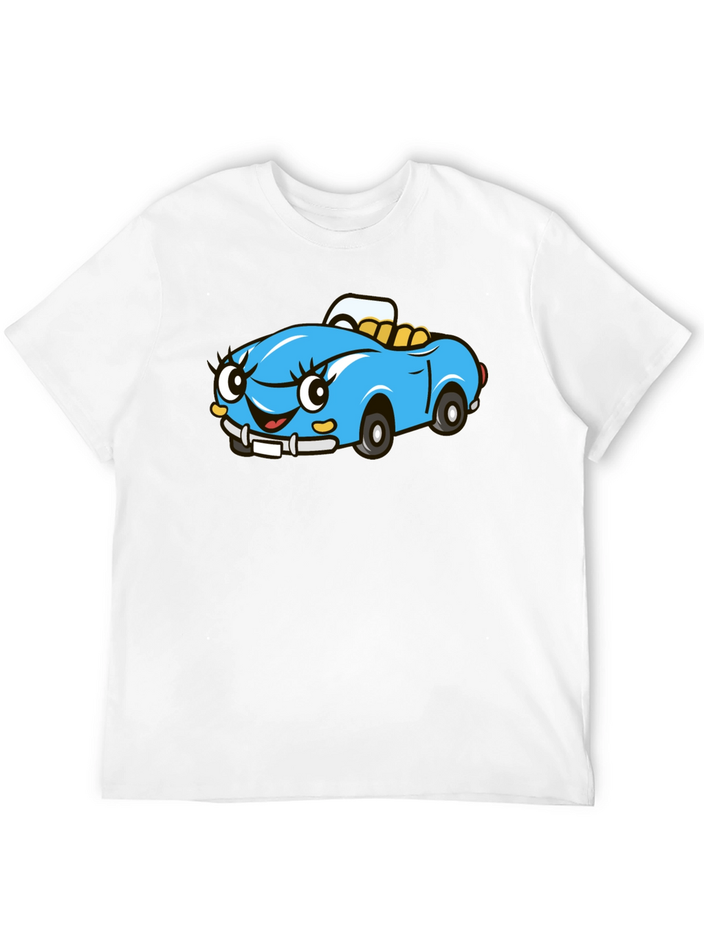 Cute Cartoon Car Graphic Tee - Black Cotton T-Shirt