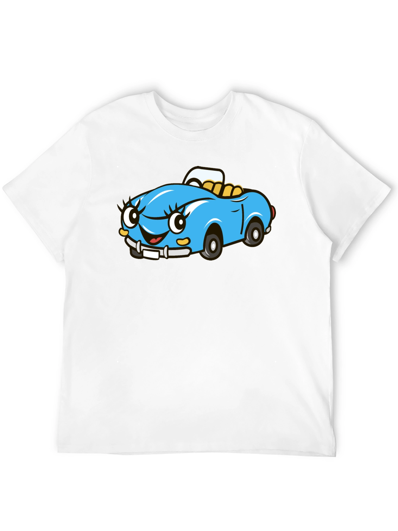 Cute Cartoon Car Graphic Tee - Black Cotton T-Shirt