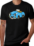Cute Cartoon Car Graphic Tee - Black Cotton T-Shirt