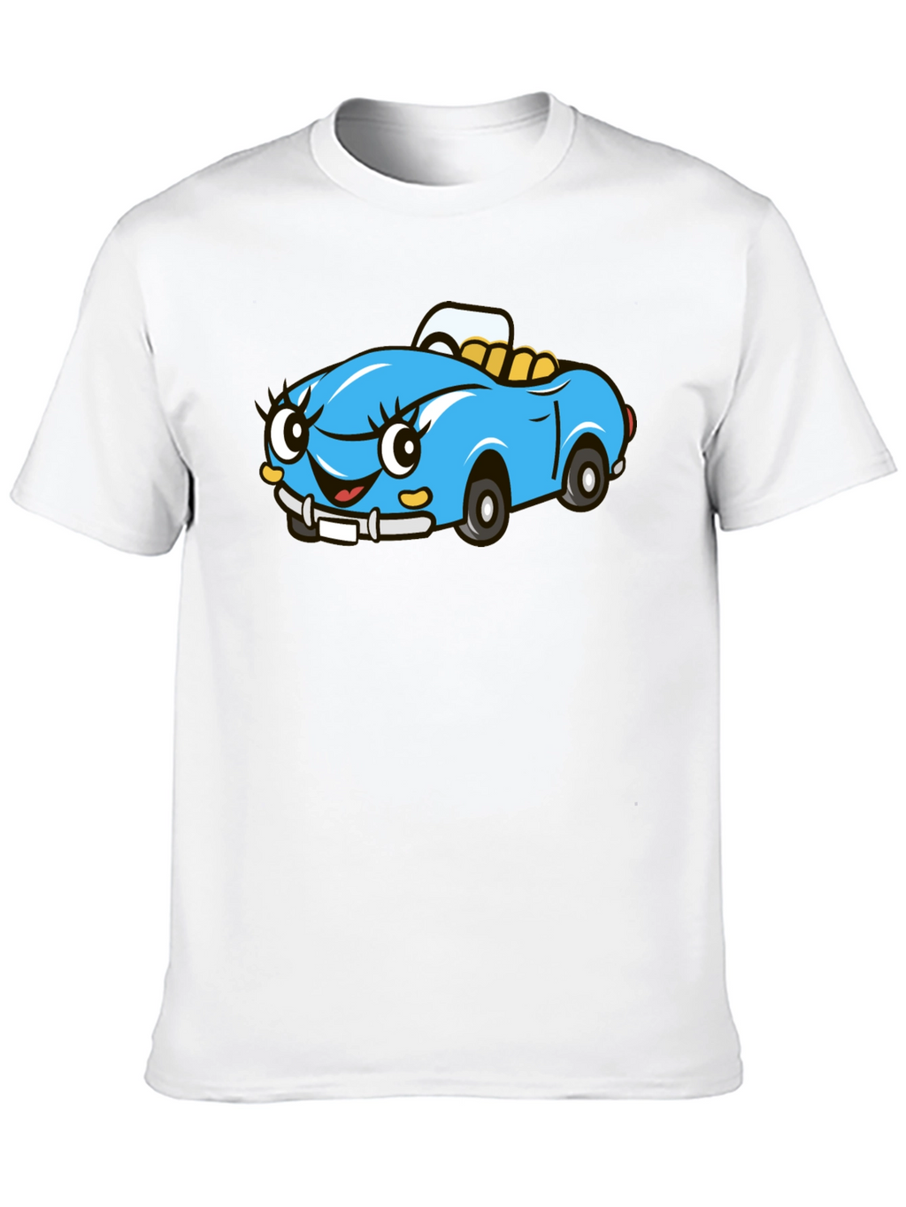 Cute Cartoon Car Graphic Tee - Black Cotton T-Shirt