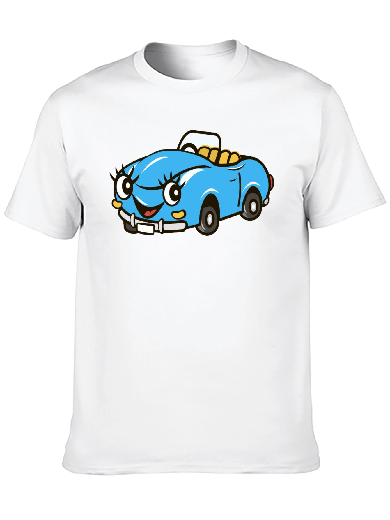 Cute Cartoon Car Graphic Tee - Black Cotton T-Shirt