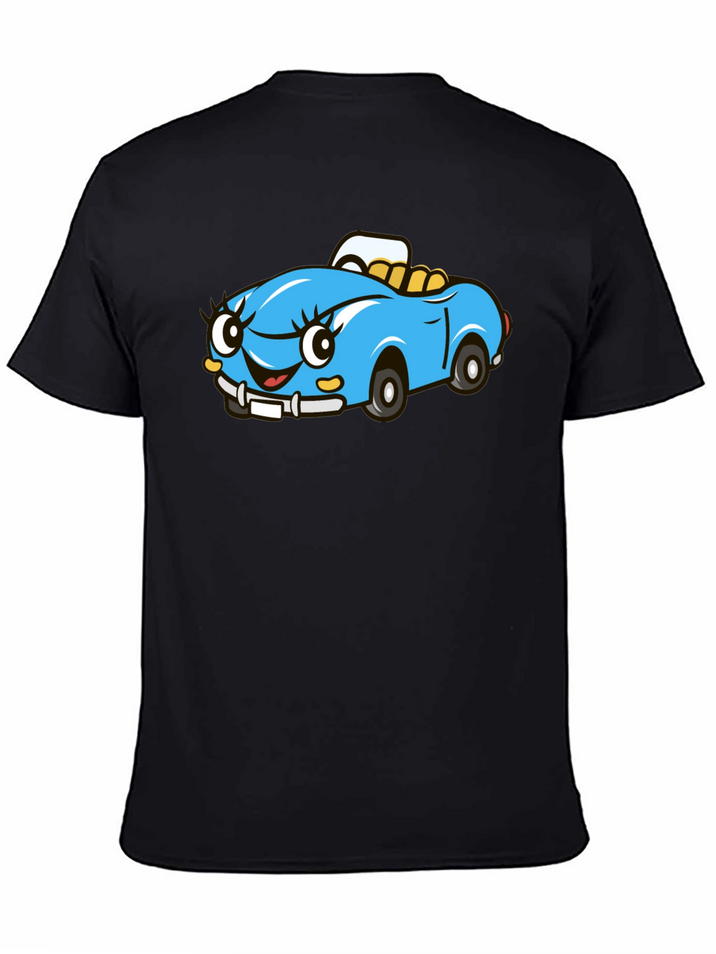 Cute Cartoon Car Graphic Tee - Black Cotton T-Shirt