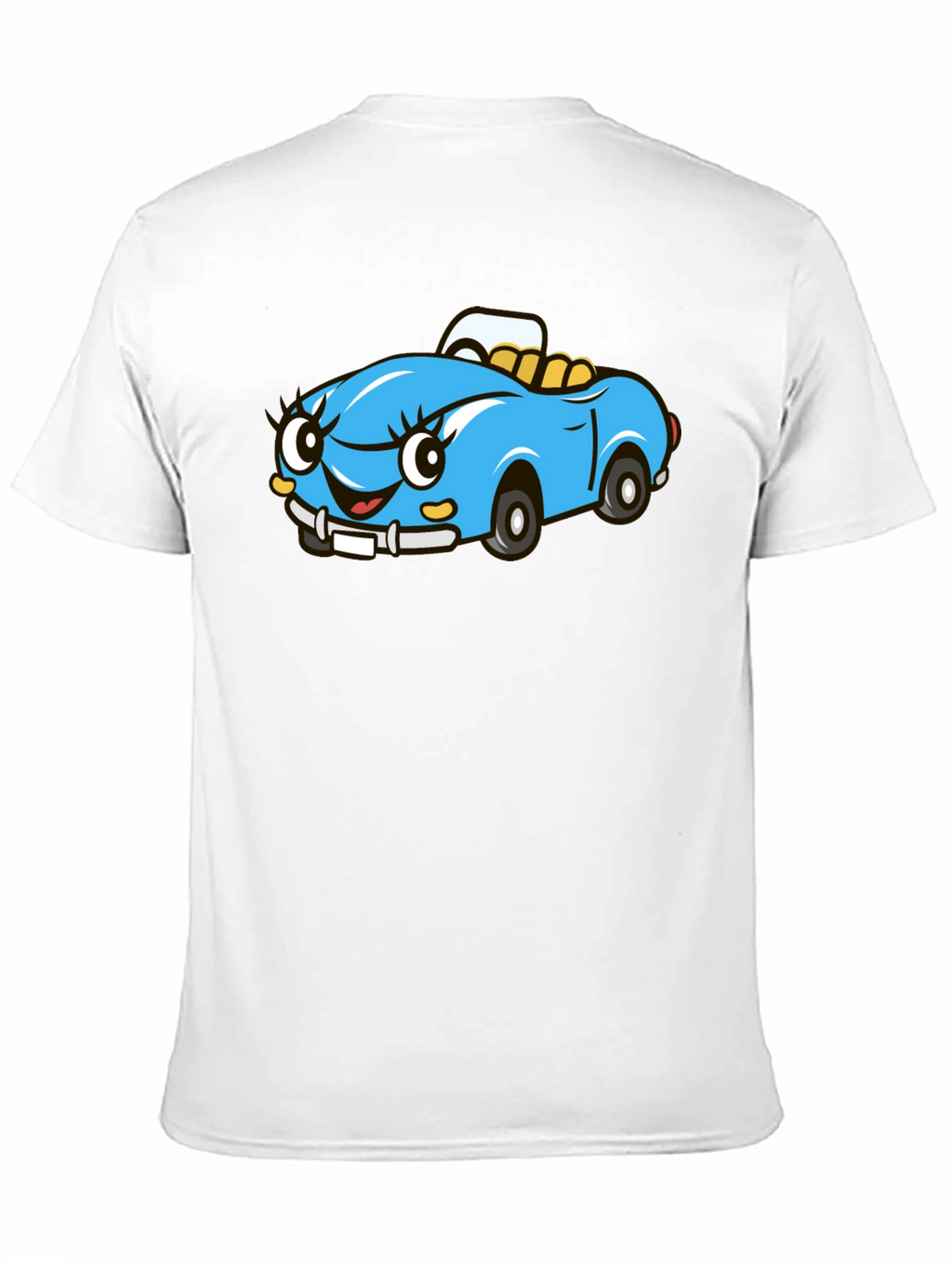 Cute Cartoon Car Graphic Tee - Black Cotton T-Shirt