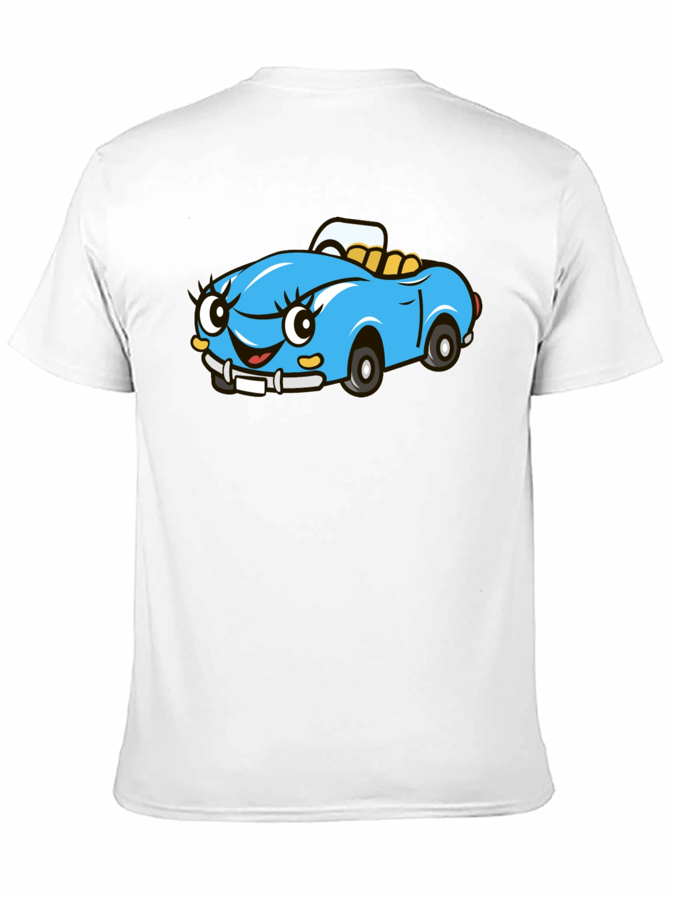 Cute Cartoon Car Graphic Tee - Black Cotton T-Shirt