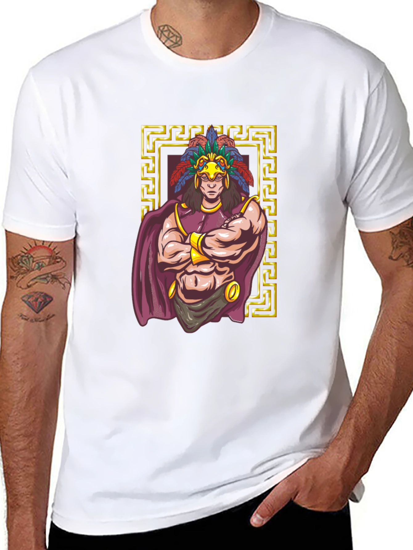 Aztec Warrior Graphic Tee - Black Cotton T-Shirt