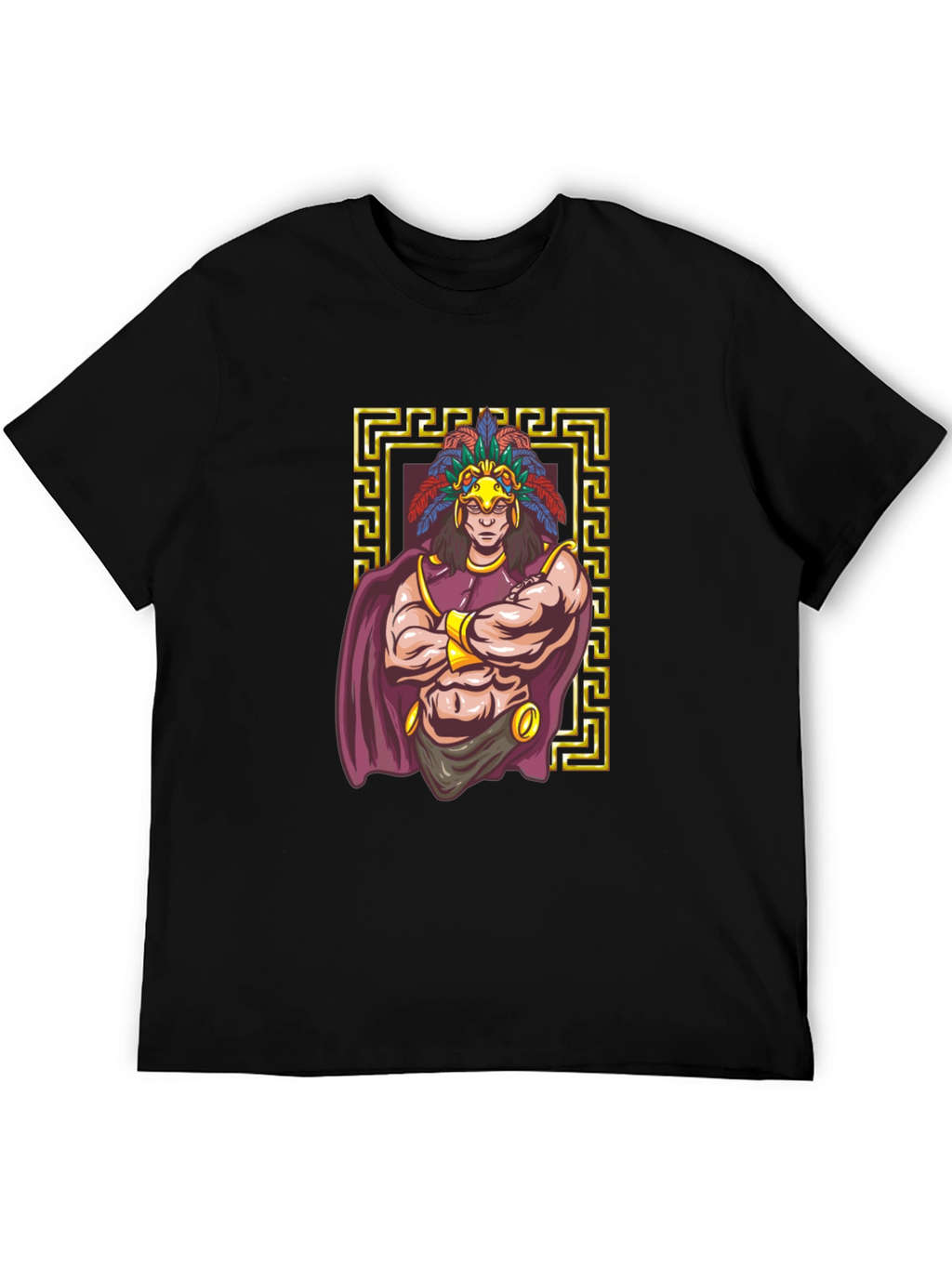 Aztec Warrior Graphic Tee - Black Cotton T-Shirt