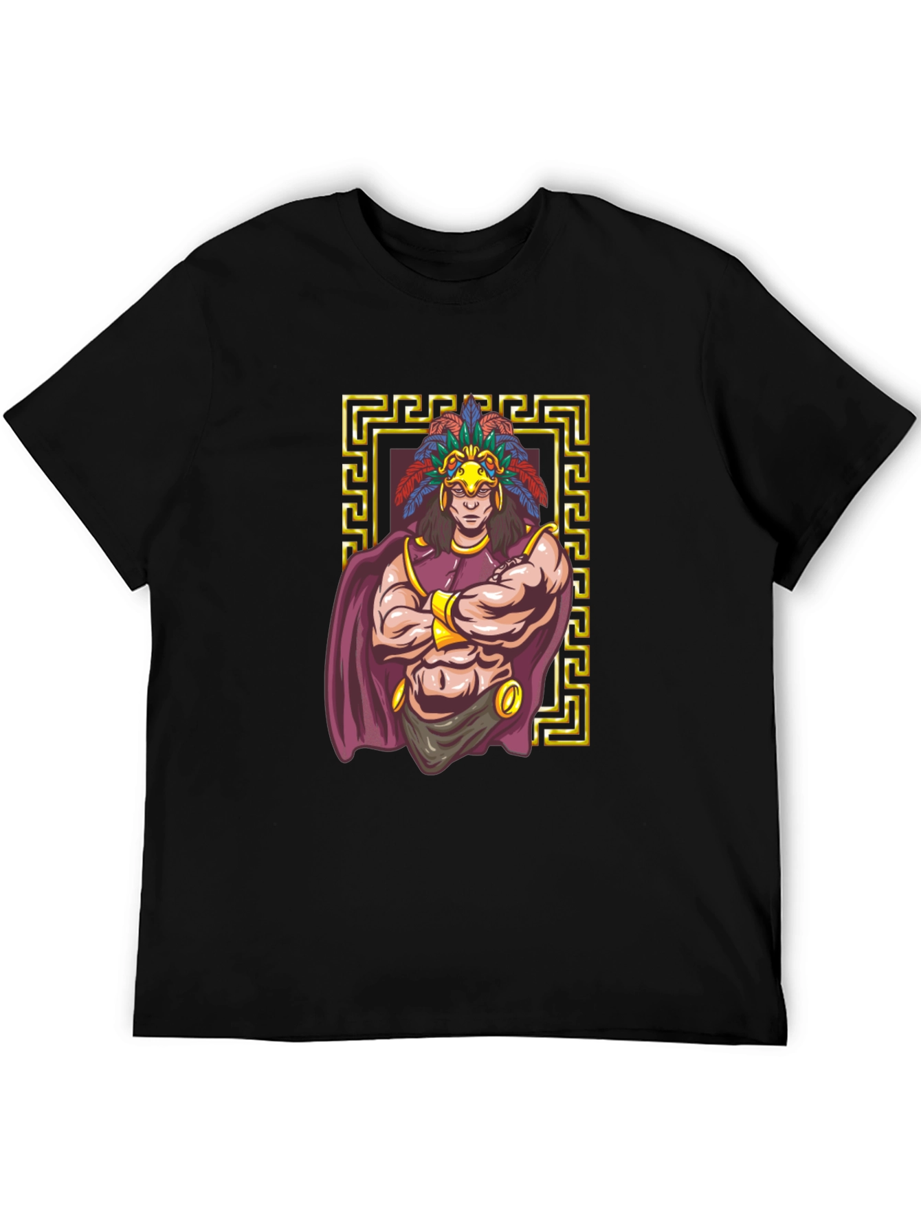 Aztec Warrior Graphic Tee - Black Cotton T-Shirt