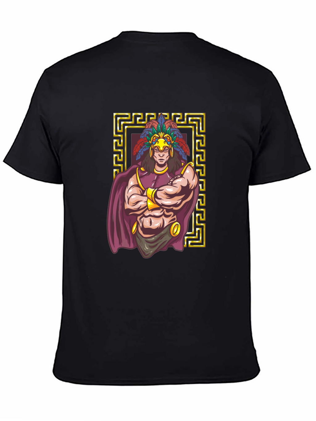 Aztec Warrior Graphic Tee - Black Cotton T-Shirt