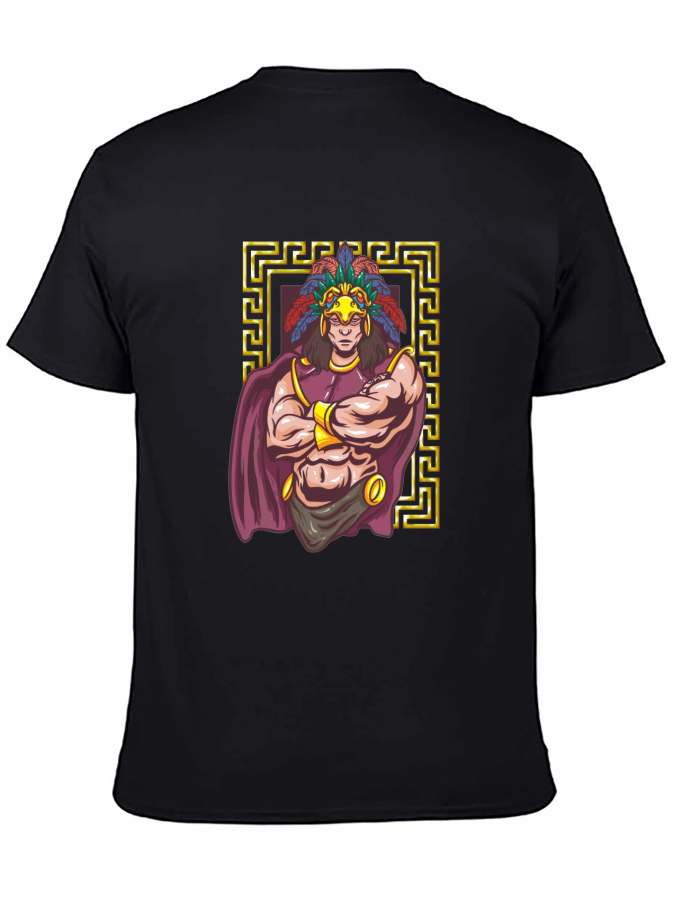 Aztec Warrior Graphic Tee - Black Cotton T-Shirt