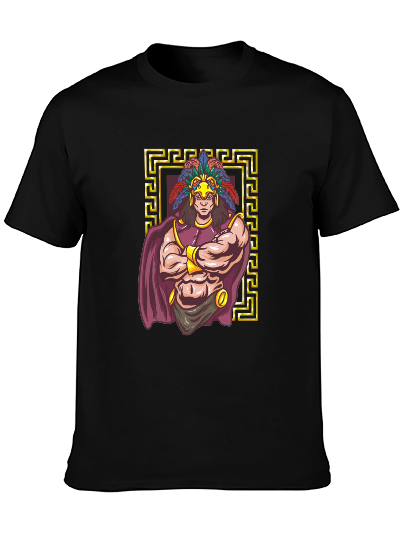 Aztec Warrior Graphic Tee - Black Cotton T-Shirt