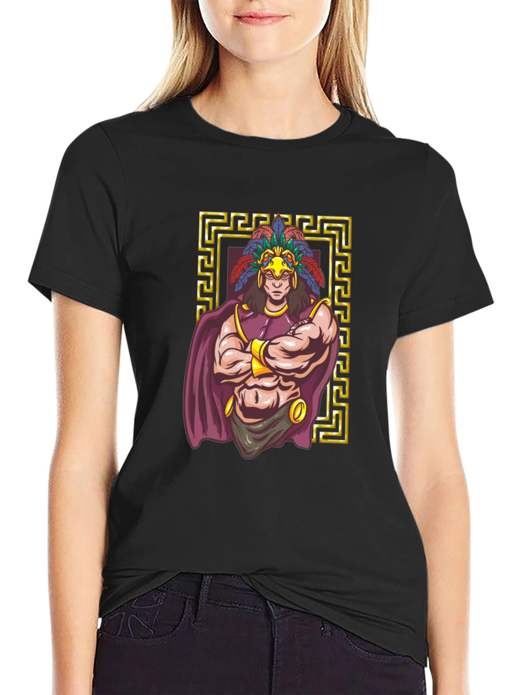 Aztec Warrior Graphic Tee - Black Cotton T-Shirt