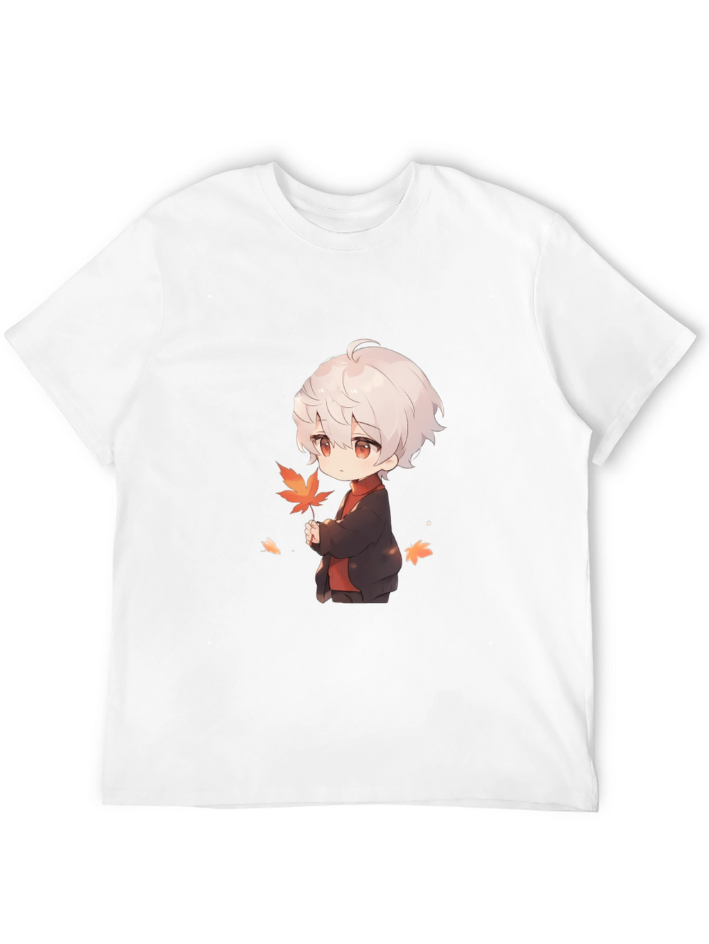 Anime Boy Holding Leaf Black T-Shirt
