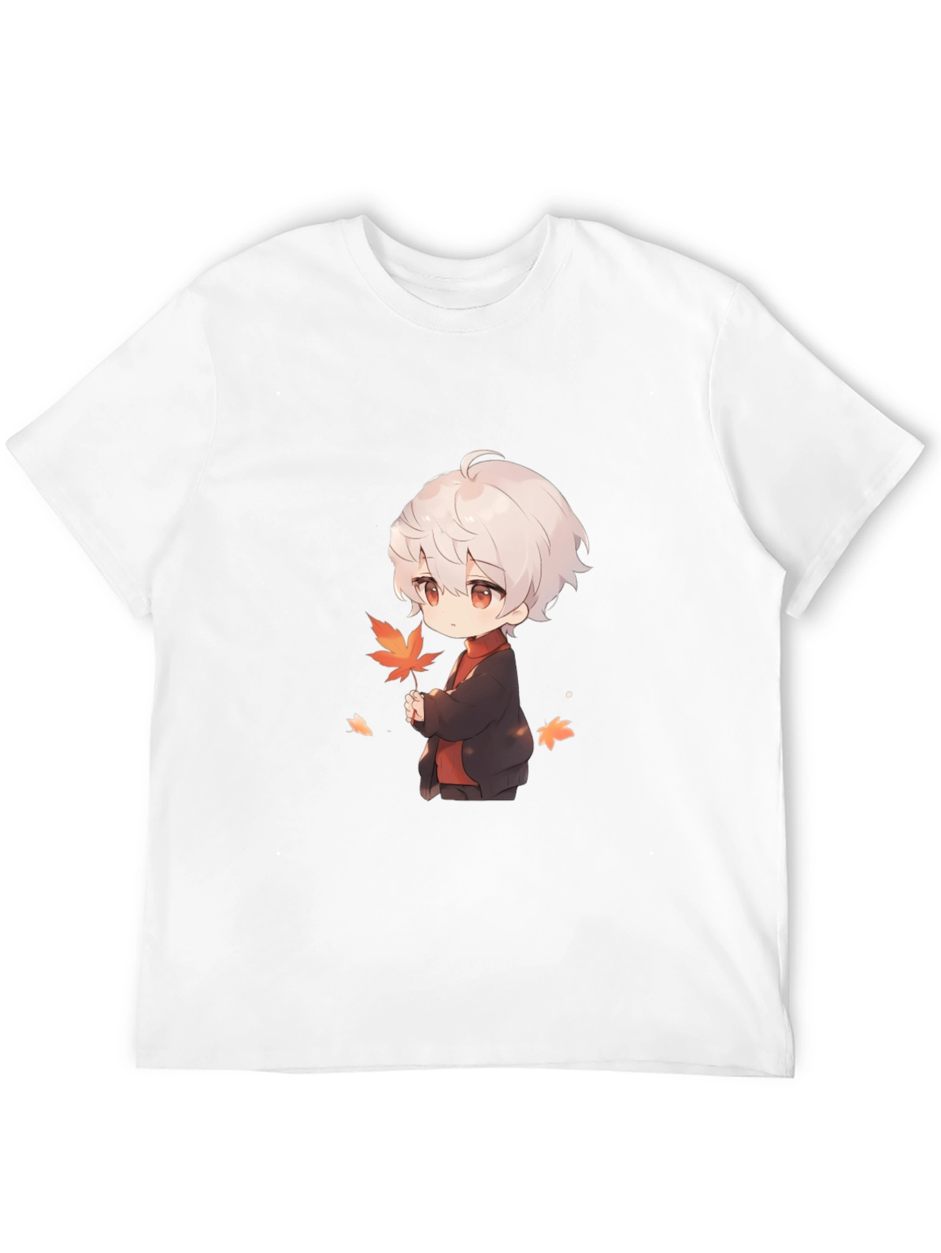 Anime Boy Holding Leaf Black T-Shirt