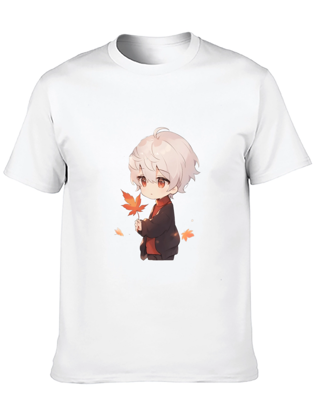 Anime Boy Holding Leaf Black T-Shirt