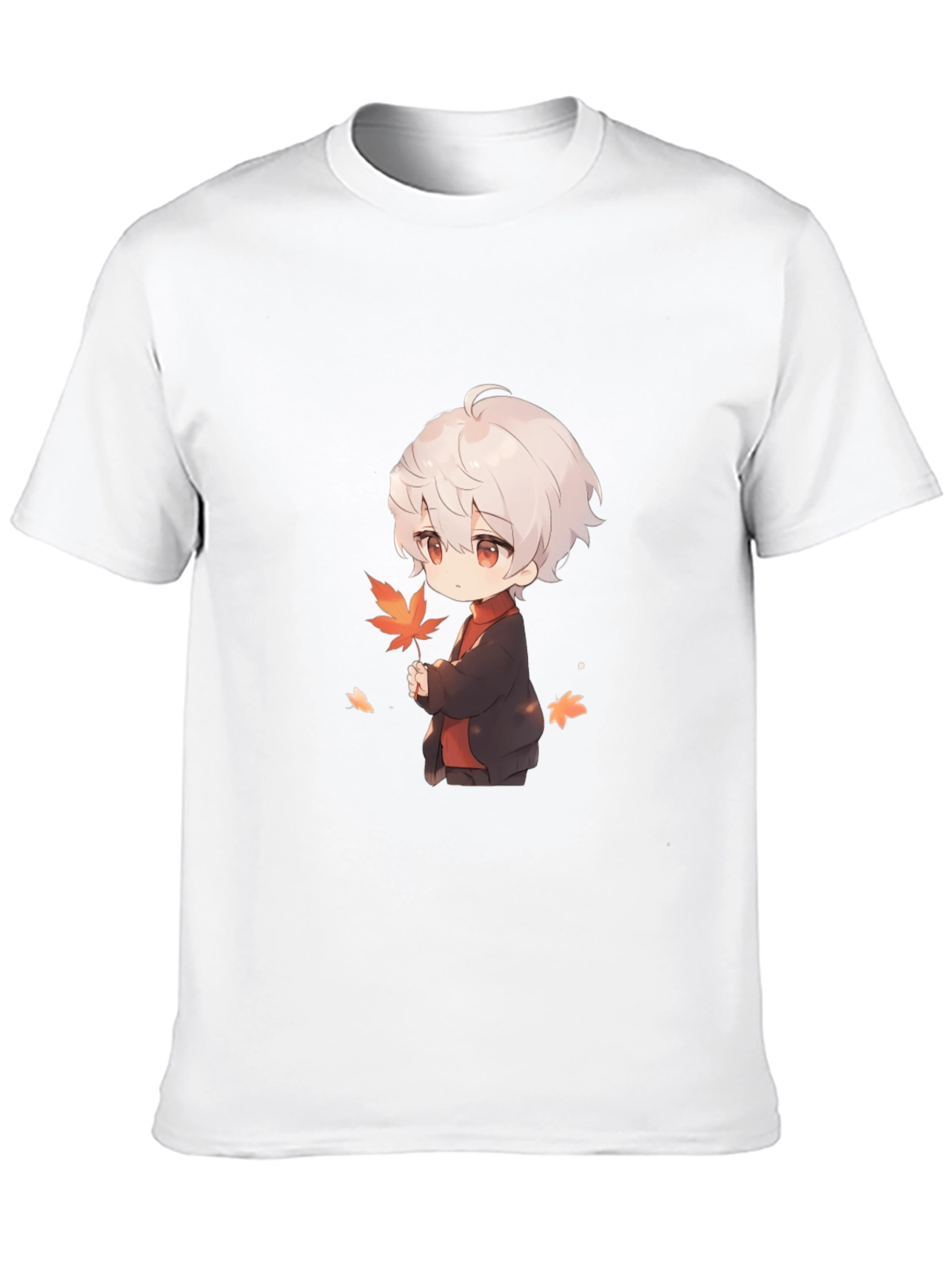 Anime Boy Holding Leaf Black T-Shirt